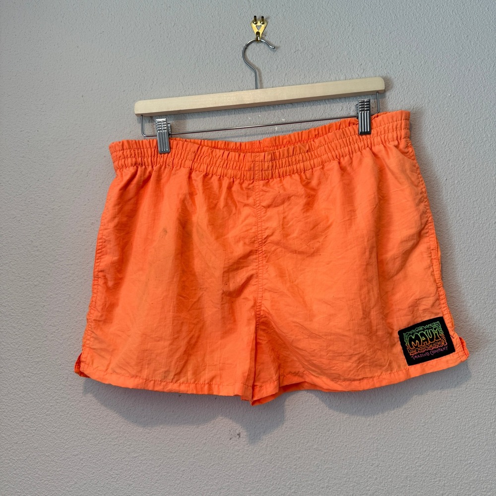 Maui Trading Company Vintage Mens Neon Orange Mesh Lined Swim Trunks Shorts